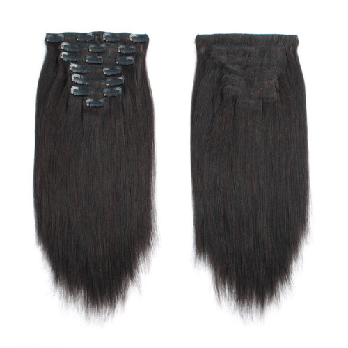 Sassina Italian Corse Yaki Straight Clip on Human Hair Extensions - Best Clip in Extensions for African American Hair - DivasHairCare.com