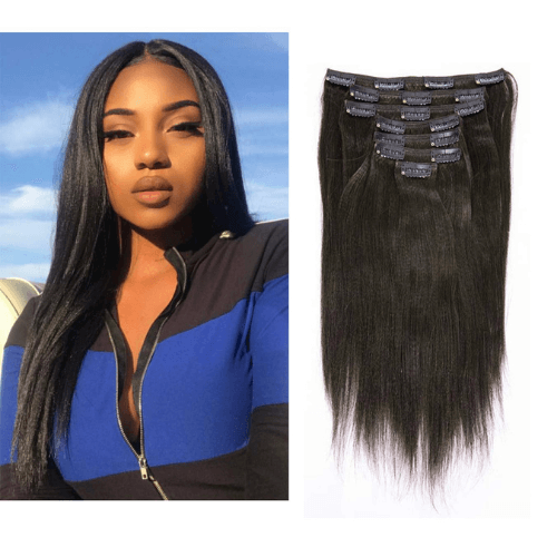 Anrosa Yaki Hair Clip in Yaki Hair Extensions Clip in Human Hair Yaki Hair Clip - Best Clip in Extensions for African American Hair - DivasHairCare.com