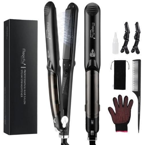 Magicfly Professional Ceramic Tourmaline Flat Curling Iron - Best Steam Flat Iron For Natural Hair - DivasHairCare.com