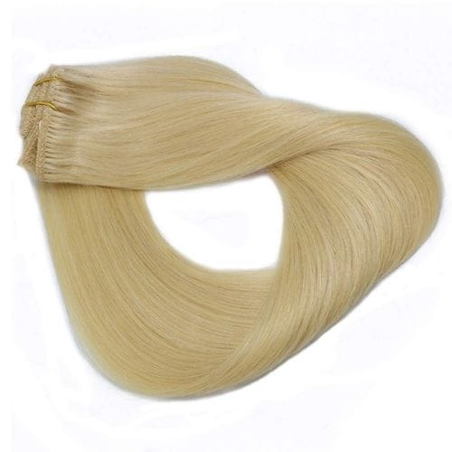 Bleach Blonde #613 Human Curl Clip in Extensions 15 Inch Short Straight Fine Remy Hair Clip on Extensions - Best Extensions For Very Short Hair - DivasHairCare.com