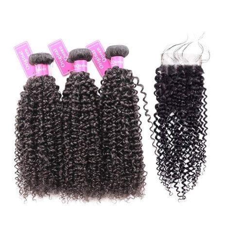 Original Queen 100% Brazilian Unprocessed Virgin Kinky Curly Human Curl Weave 3 Bundles With Closure Deep Curly Hair Extensions - Best Extensions For Very Short Hair - DivasHairCare.com